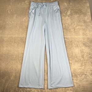 Sarin Mathews Lounge Pants Womens L Blue Wide Leg Jersey Knit Pull On Drawstring